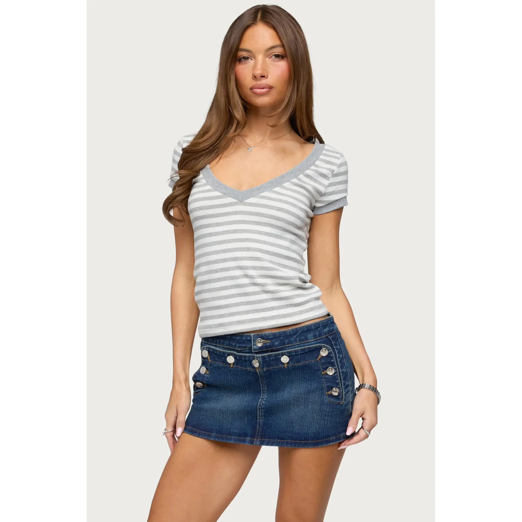 Antonela Striped V Neck T Shirt