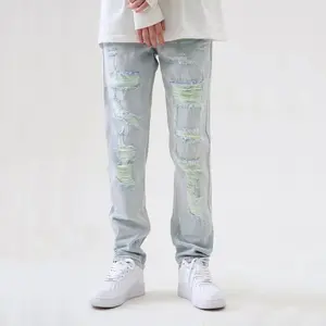 Washed High Street Straight Make Old Ripped Jeans Men