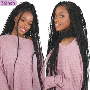 Valentine Musts 36 Inches Full Lace Premium Synthetic Fiber Knotless Bohemian Box Braided Wigs Wavy SuperNova Hair DM to Pre-cut Lace