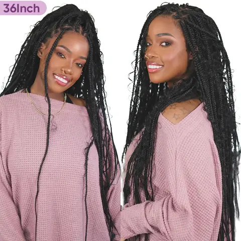 36 Inches Full Lace Premium Synthetic Fiber Knotless Bohemian Box Braided Wigs Wavy SuperNova Hair DM to Pre-cut Lace #SohoChic #TikTokShopStockUp #DealsForYouDays Boho Braiding Wig