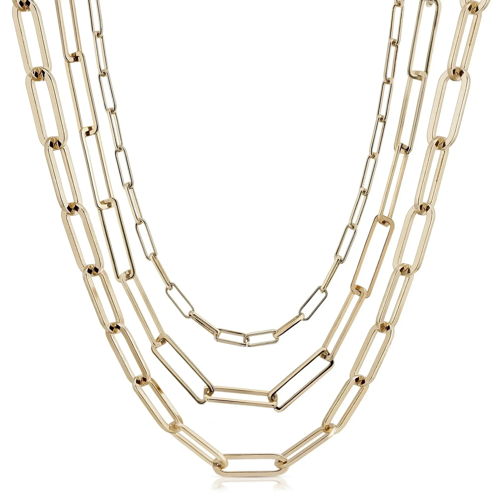 Triple Multi Layer Chain Necklace - Metallic Design with Cubic Patterns, Versatile Style for Everyday Wear