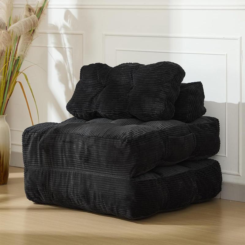 3-in-1 34" Folding Sofa Bed with Pillow Boneless Matress with Back Support, Comfy Portable Convertible Sleeper Chair Floor Sofa for Living Room Bedroom No Assemble Required, Black Single