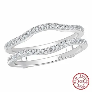 925 Sterling Silver Adjustable Guard Enhancer Curved Ring AAAAA Cubic Zircon Stack Wrap for Women Engagement Fine Jewelry