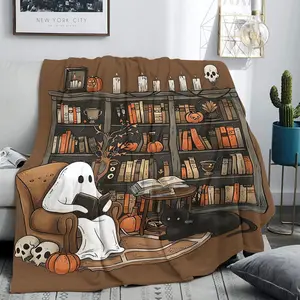 Ghost Reader Halloween Blanket, Perfect Gift for Book Lovers, Cozy Throw Blanket with Skull Design, Ideal for Reading Nooks
