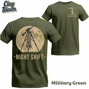 Night Shift Coyote Hunter Shirt | Thermal Vision Predator Hunting Graphic T-Shirt - Night Life Sniper Rifle Design | Outdoor Adventure Apparel - Hunter Father's Day Gift Tee - By Clay Bloom