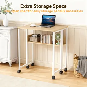 31.5" Folding Computer Desk - Space Saving Rolling Table for Small Spaces with Storage Shelf, Rolling Wheels & Easy Fold Design