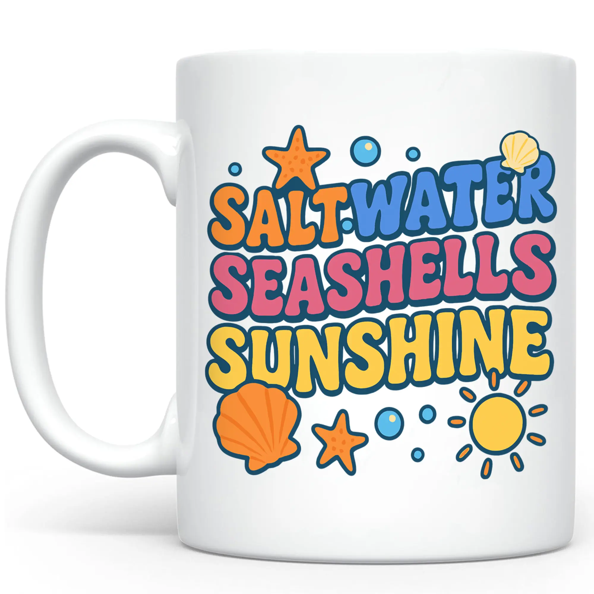 CupiCo Saltwater Seashells Sunshine Ceramic Mug, Beach Vibes Coffee Mug, Summer Vibes Tea Cup, Vacation Coffee 11Oz 15Oz Mug, Summer Gift For Her
