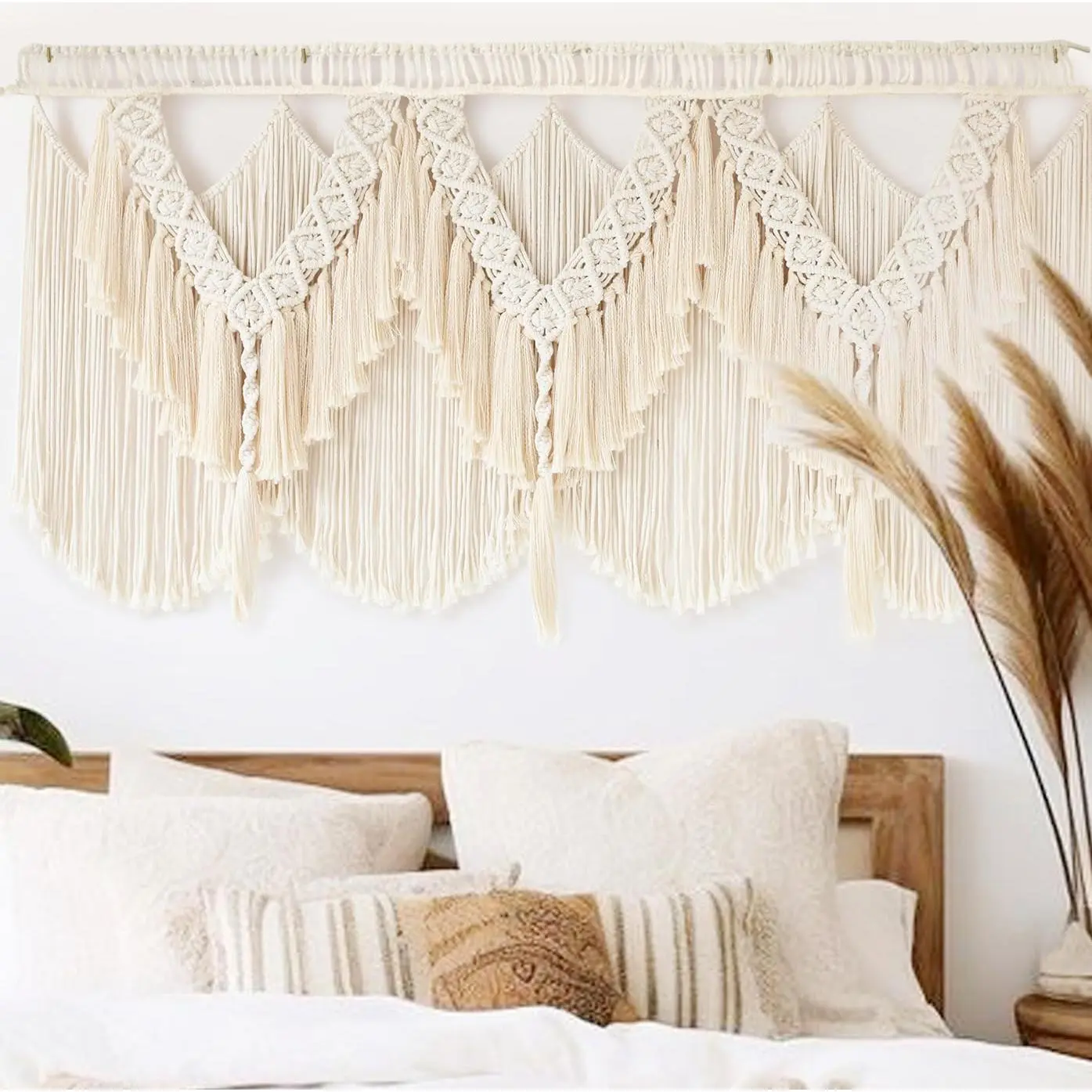 Macrame Wall Hanging Wedding Hanger Macrame Wall Decor Dorm Craftsmanship Handmade Tassel Knotting Boho Fiber Art Home Room Decor " W x 25" L