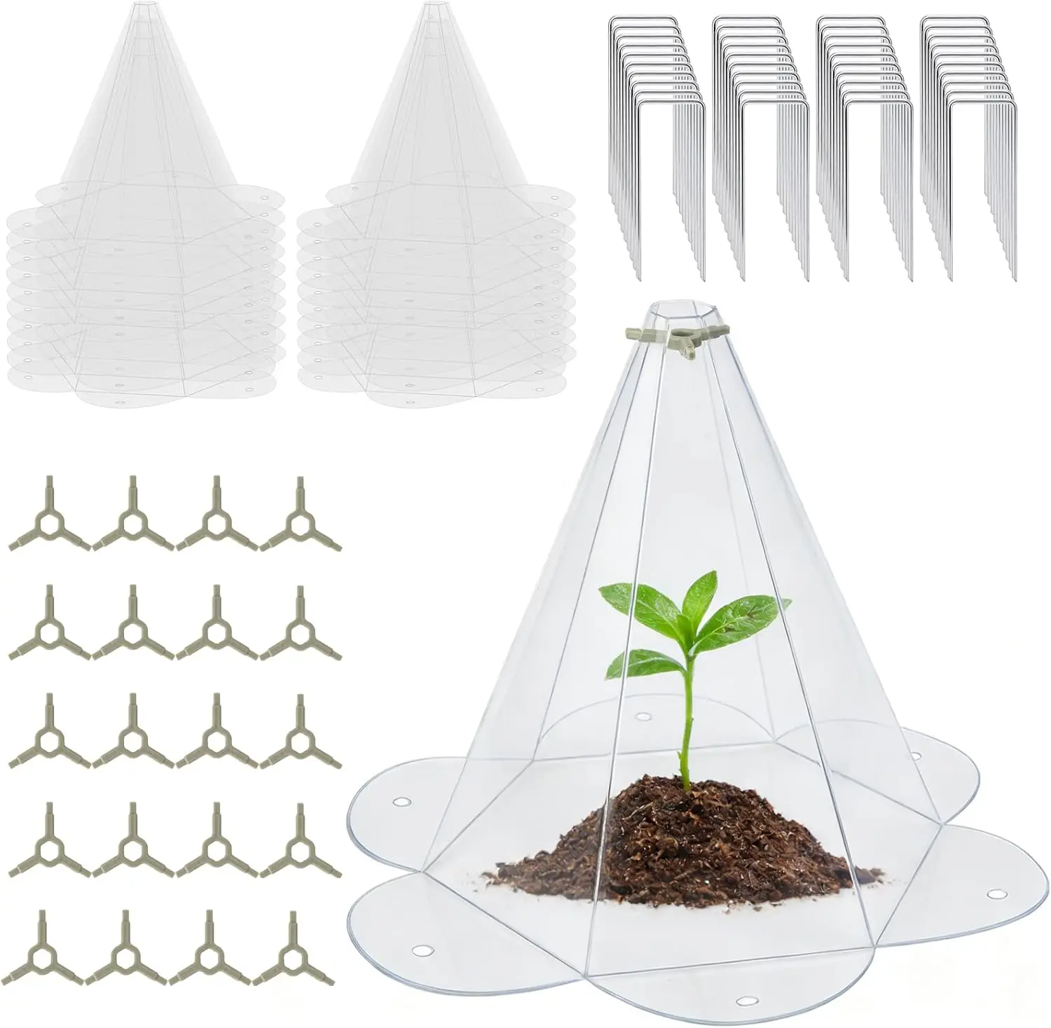 20 Pack Garden Cloches for Plants, Larger Plant Covers Freeze Protection with 40 Ground Securing Pegs, Plant Protectors from Animals for Vegetable, Flower Seedlings, 10.51" H X 10.48" D