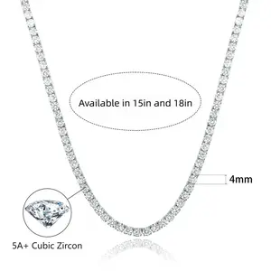 14K Gold Plated Tennis Necklace for Women, 4mm CZ Diamond Tennis Chain Necklace, Sparkling Dainty Jewelry, 15" & 18" Length, Secure Clasp