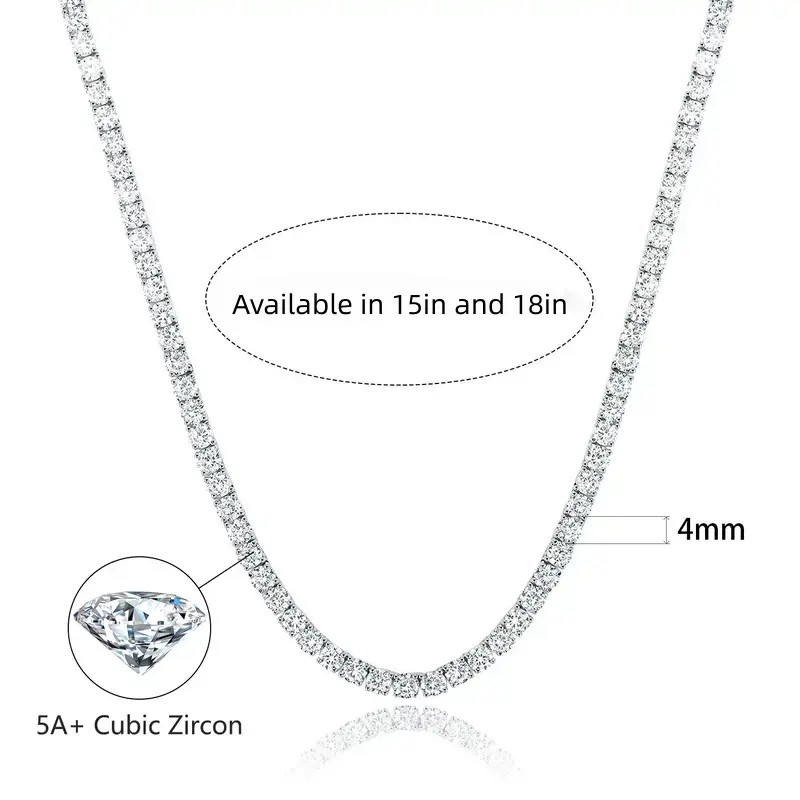 14K Gold Plated Tennis Necklace for Women, 4mm CZ Diamond Tennis Chain Necklace, Sparkling Dainty Jewelry, 15" & 18" Length, Secure Clasp Choker Glam Cubic Zircon Dainty Necklaces Trendy Necklace