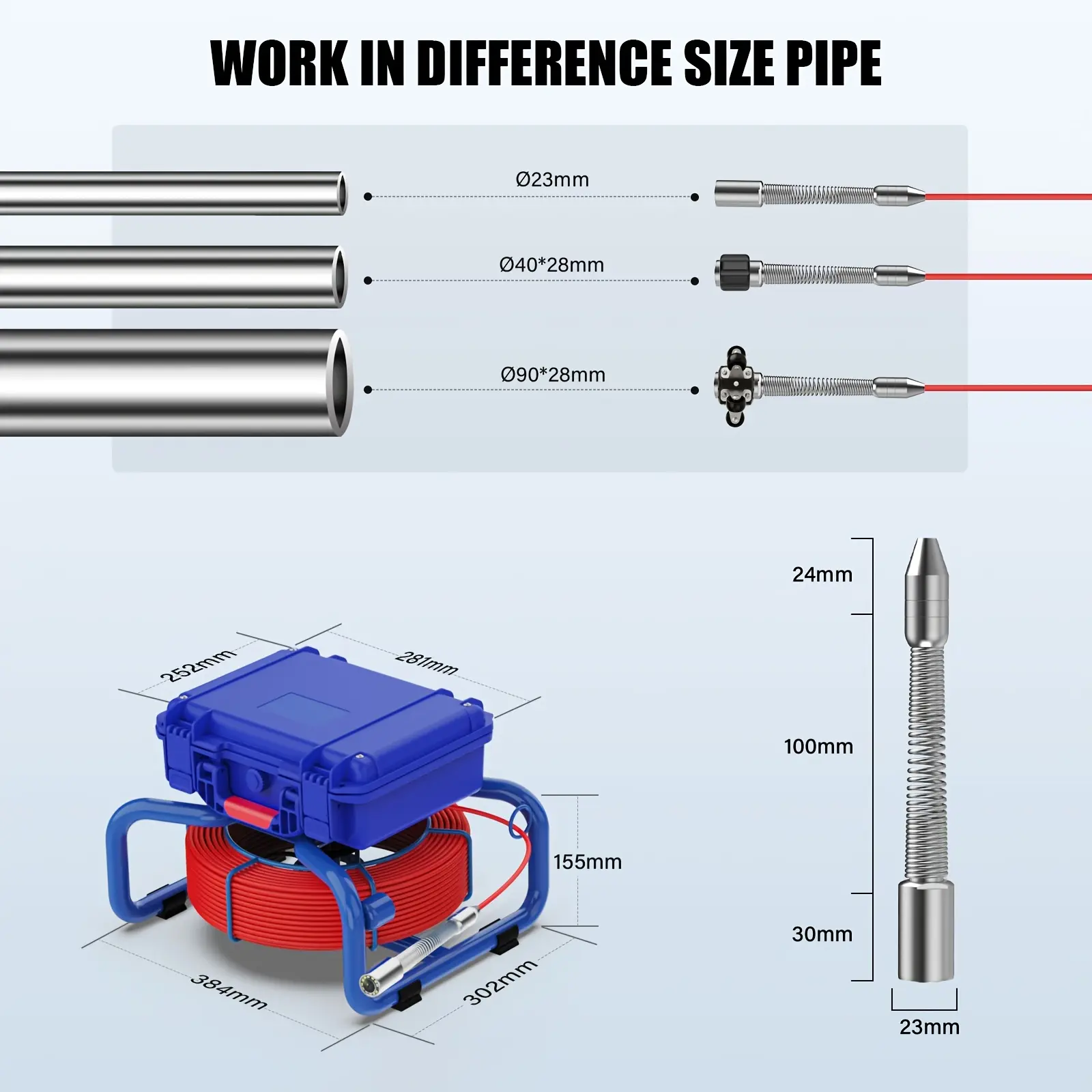 7 Inch IP68 Waterproof Sewer Inspection Camera With 512Hz Locator & Meter Counter, Self-Leveling AHD 1080P, DVR Recording, 30M/100FT Waterproof Endoscope, Includes Receiver & Wheeled Cover, IP68, 4500mAh Battery For Pipe Locating & Blockage Detectio