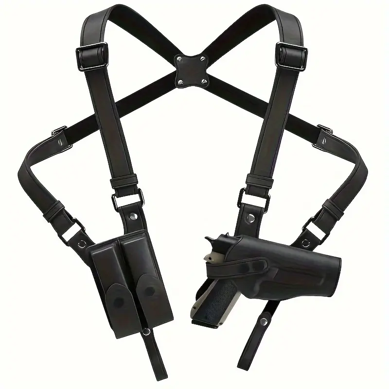 Universal Vertical Shoulder Holster for Concealed Carry with Dual Magazine Pockets - Fits 1911, Glock 17/19/23 and Most Pistols - Right-Handed