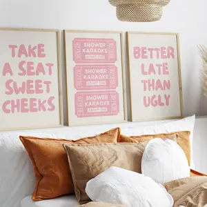 Pink Bathroom Decor Set of 3 Prints, Girly Wall Art, Trendy Bathroom Prints, Bathroom Signs, Bathroom Wall Art, Unframed