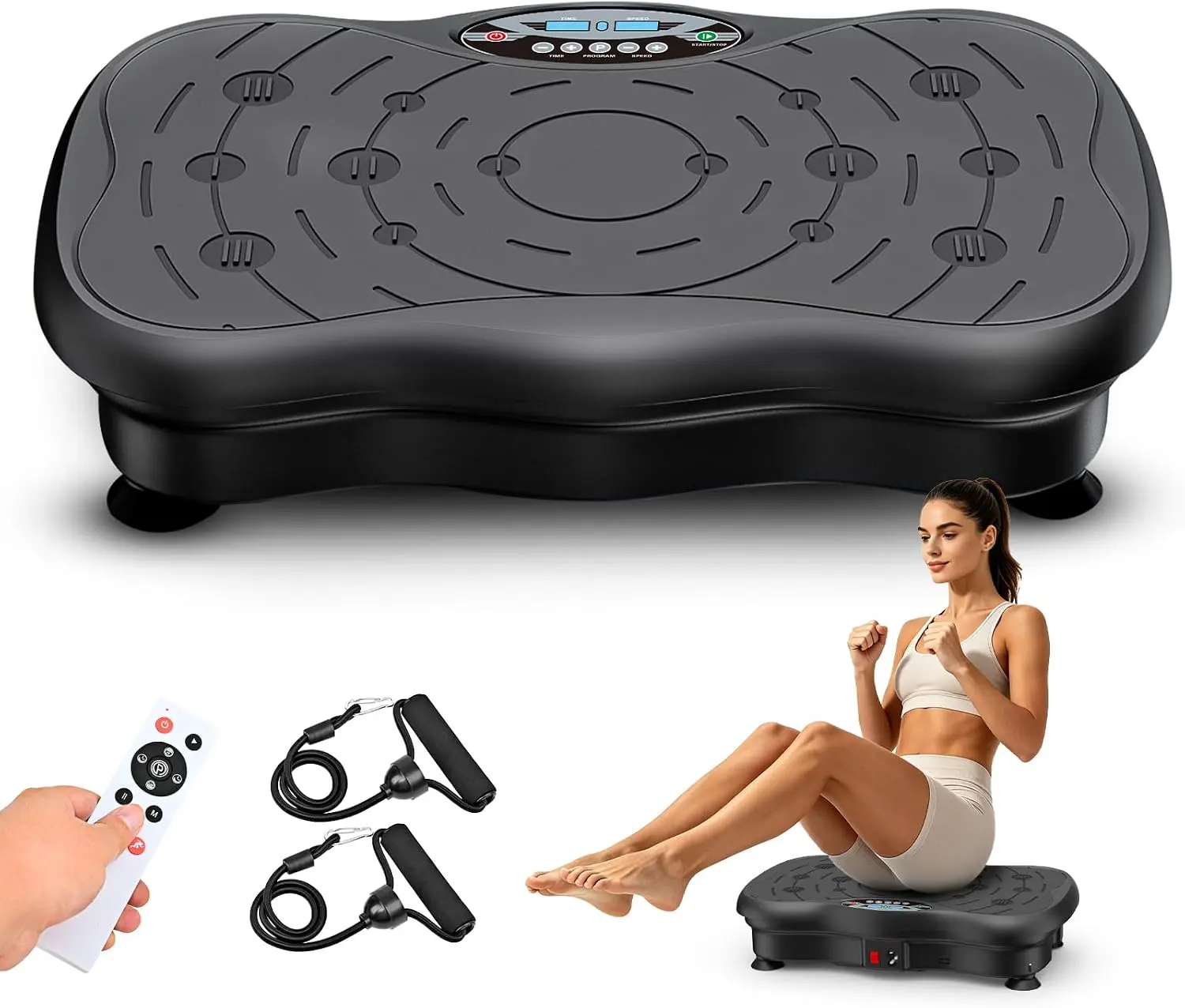 Vibration Plate Exercise Machine, Whole Body Vibration Fitness Platform with Resistance Bands, Remote Control & LED Display, 99 Speed Levels, Home Workout Equipment