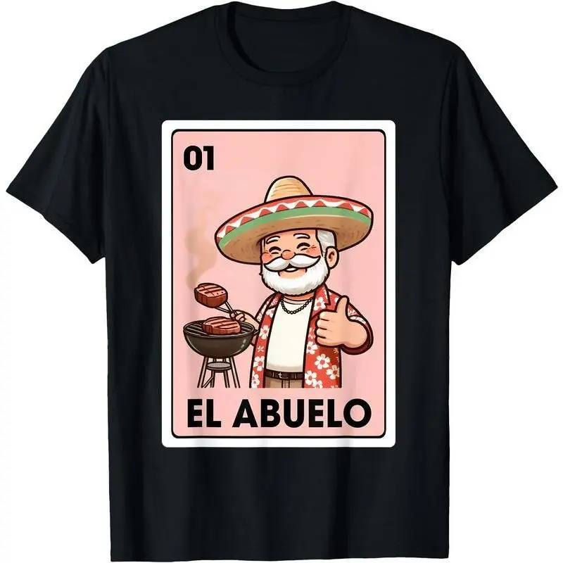[100% Cotton] El Abuelo Grilling Grandpa Mexican Bingo Card Unisex T-Shirt Menswear Man Classic Golf