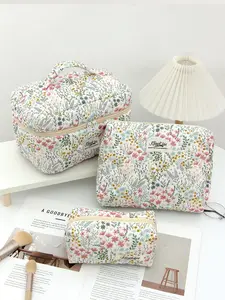 Large Makeup Bag with Handle – Floral Cosmetic Organizer for Travel & Toiletries, Spacious Storage for Daily Essentials