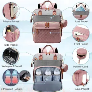 Baby Diaper Bag Backpack - Large Bag for Boys & Girls, Waterproof Diaper Backpack - Travel Diaper Bags w/Changing Pad, Baby Registry Search & Shower Gifts - Essentials Must Haves Newborn Stuff - Pink Gray