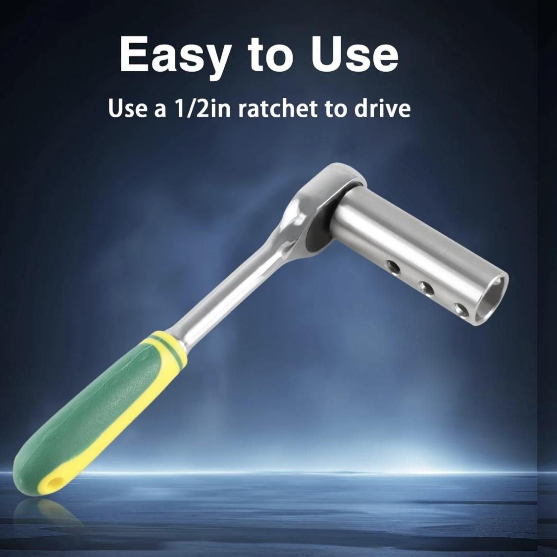 Upgraded Stainless Steel Trailer Jack ElectricDrill Adapter with a 1/2 in Socket Adapter BitCompatible with 1 Inch Jack Drive Shaft