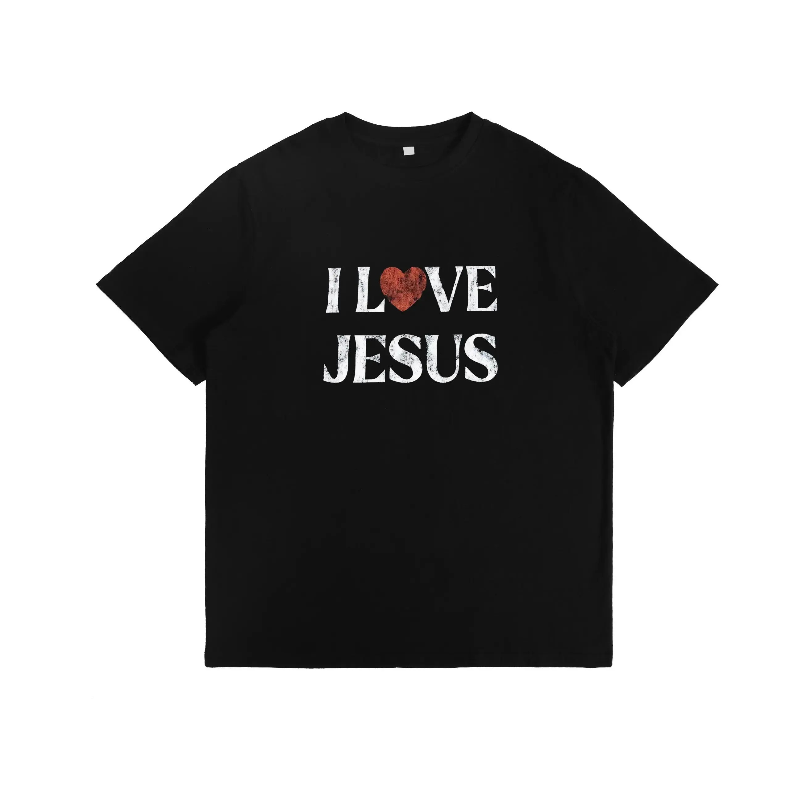 Men's 'I Love Jesus' Heart Graphic T-Shirt - Vintage Short-Sleeve Round Neck Classic Cut Casual Basic Tee, Cotton-Polyester Retro Chic Wear Your Belief Streetwear Top for Versatile Seasonal Use