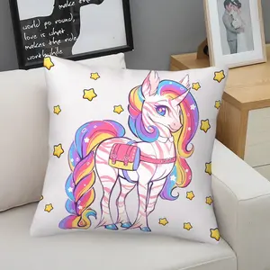 Ins Style Colorful Unicorn Short Plush Pillow, Car Nap Cushion, Student Dorm Sofa Backrest Pad, Home Sofa Bedroom Cuddle Pillow Decor, Detachable Pillowcase
