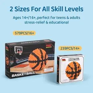 Creative Basketball Pixel Building Blocks Toy, Free Assembly Puzzle for Kids, Stress Relief for Adults, Home Office Decor