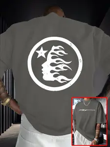 Men's Short Sleeve T-Shirt Summer Hellsat Flame Head Star Vintage Print American High Street Casual Loose Fit Drop Shoulder Top