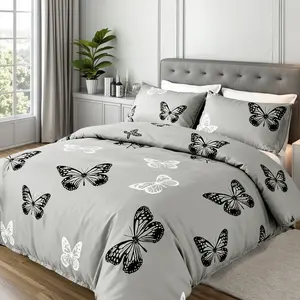 3 Piece Bedding Set with Butterfly Pillowcase and Duvet Cover, Soft Microfiber for Full, Queen and King Beds, All Season Easy Care Bedding, Soft Bedding Sets