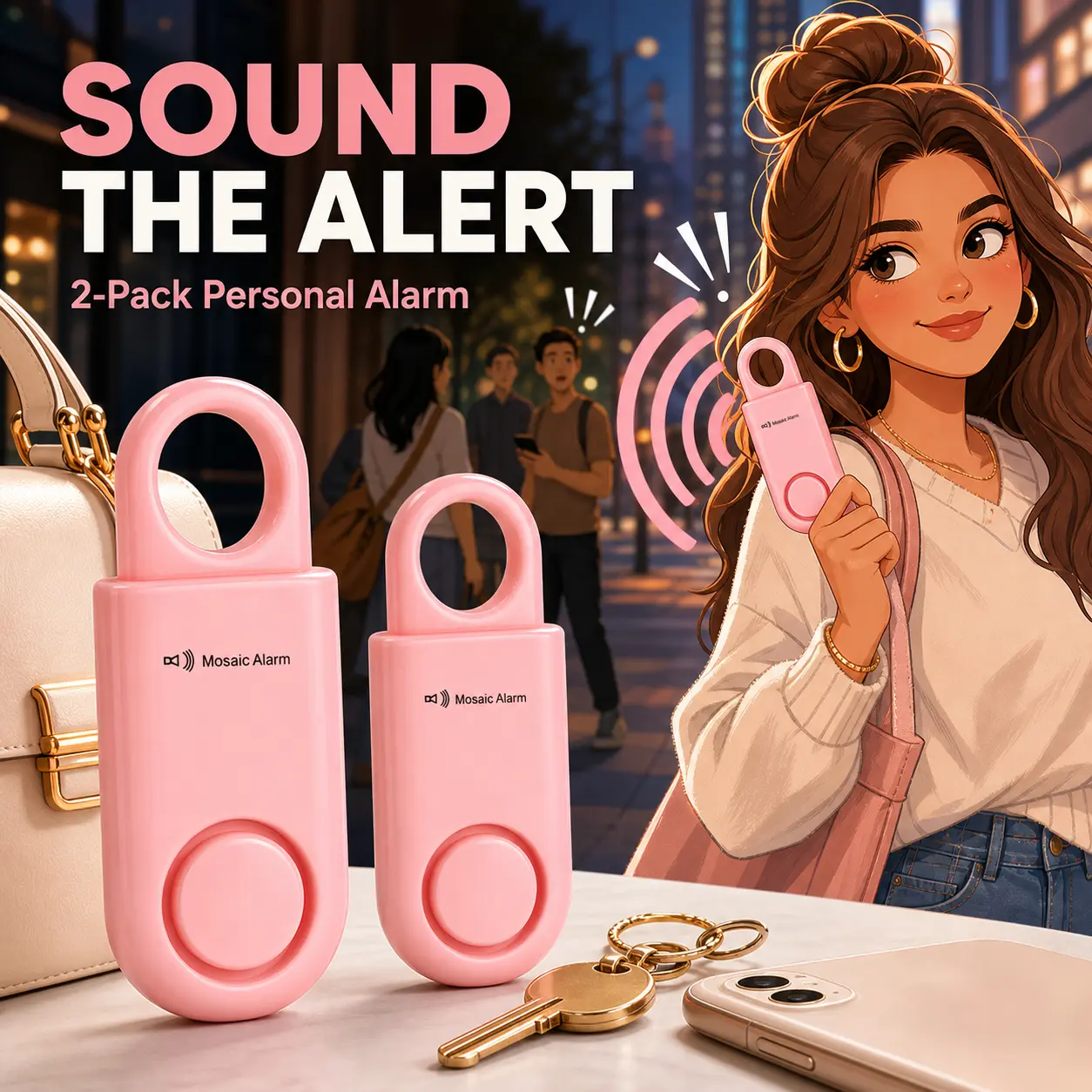 2 Pack Personal purse handbag Safety Alarm 130db User-Replaceable Battery SOS Mini Emergency Loud Sound Siren Keychain Alert for Women, College Students, Children, Night Runner, Hiking, AquaCamp, Bear Alarm.