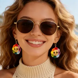 Handmade Crochet Rainbow Flower Earrings | Unique & Playful