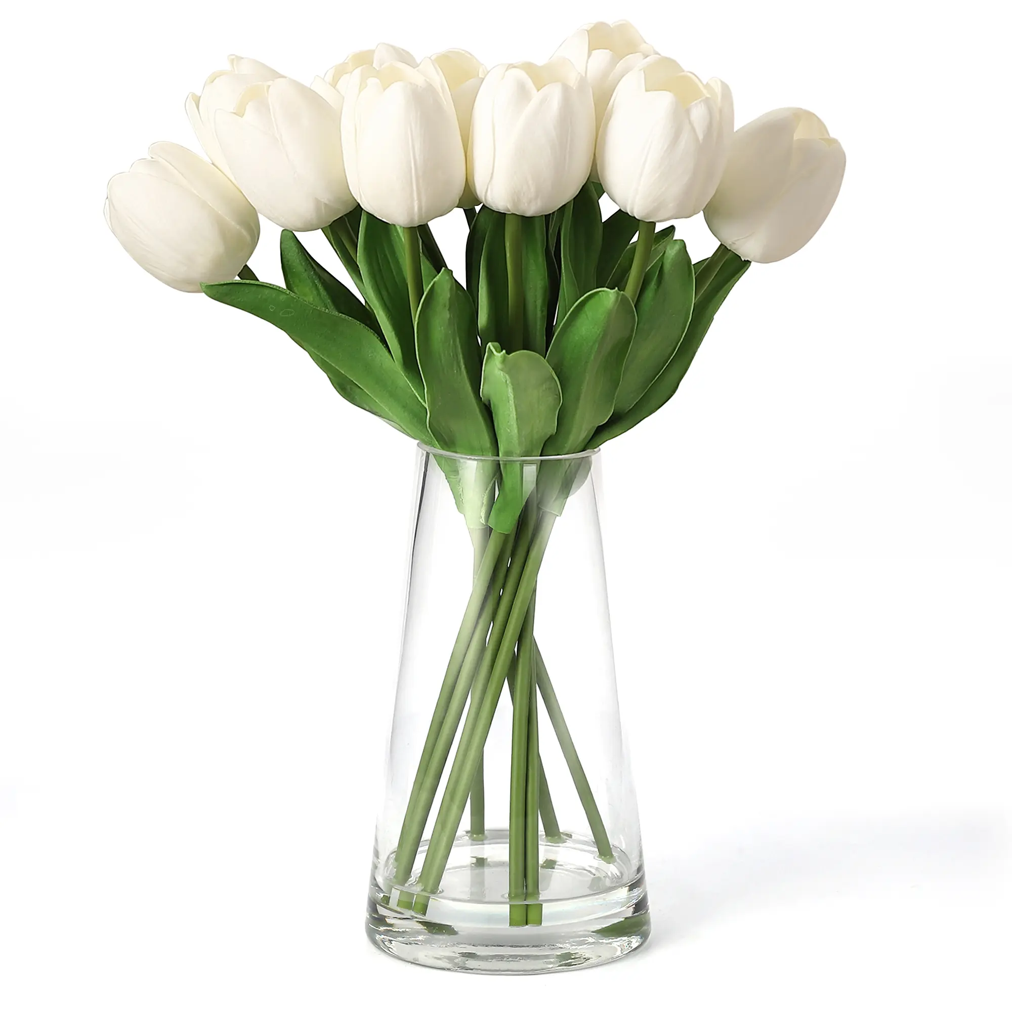 Real Touch Artificial Tulip Flowers Centerpiece in Glass Vase with Faux Water – 10 Lifelike Silk Stems – Elegant Home, Kitchen, or Wedding Decor – Perfect for Mother's Day, Easter, Valentine's Day – Red & Yellow