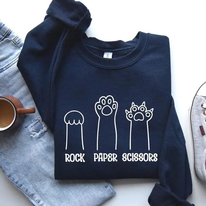 Rock,Paper,Scissors,CatMom,CatFunny,Feline,PetSweatshirt,CrewNeck,Women's,Crewneck Rock,Paper,Scissors,CatMom,CatFunny,Feline,PetSweatshirt,CrewNeck,Women's,Crewneck