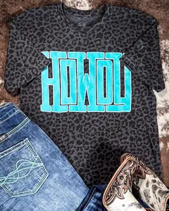 Howdy Block Graphic Tee in Black Leopard