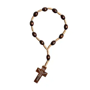 Catholic Rosary Bead Mini Rosaries with for Cross Wood Beads Christening Favors