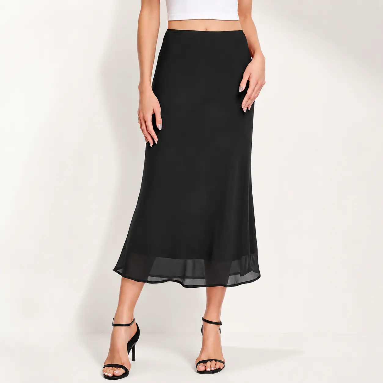 VIISHOW Women's High Waisted Chiffon A-Line Skirt High Elastic Waist Business Casual Summer Midi Skirt