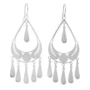 NOVICA Artisan Handmade Sterling Silver Filigree Earrings Chandelier Statement Thailand [3 in L x 1.2 in W] 'Mystic Rain'