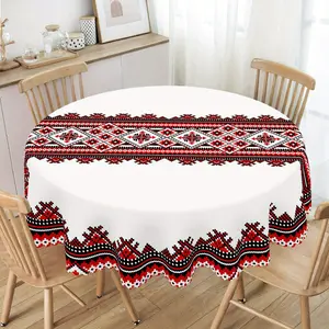 A Traditional Ethnic Embroidered Tablecloth - Suitable for Easter, Mother'S Day, Father'S Day, Thanksgiving, Christmas, Rectangular And Round Tablecloths, Made of Polyester, Ideal for Coffee Tables, TV Cabinets, Dining Rooms, And Home Decor