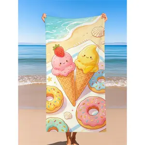 Kawaii Ice Cream & Donut Beach Towel - Lightweight, Resistant, Cute Summer Treat Print, Kids-Friendly Pool Towel