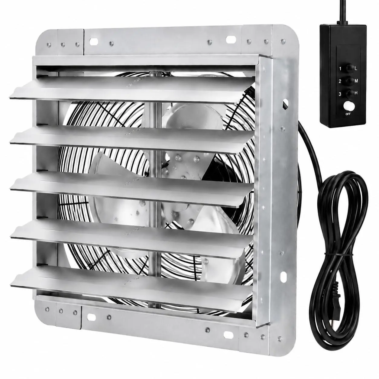 24 Inch Shutter Exhaust Fan Aluminum Wall Mount Attic Fan 3100CFM 3-Speed Low Noise with 1.8M Power Cord for Greenhouse Attic Shed Workshop