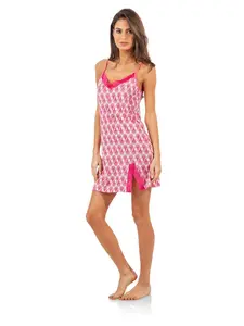 Casual Nights Women's Sleepwear Lace Trim Slip Camisole Nightie - Pink Paisley - XX-Large