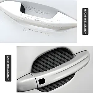 4PCS Carbon Fiber Car Door Cup Protector Stickers, Anti-Scratch Handle Protective Film, Universal for Most Cars (Black)