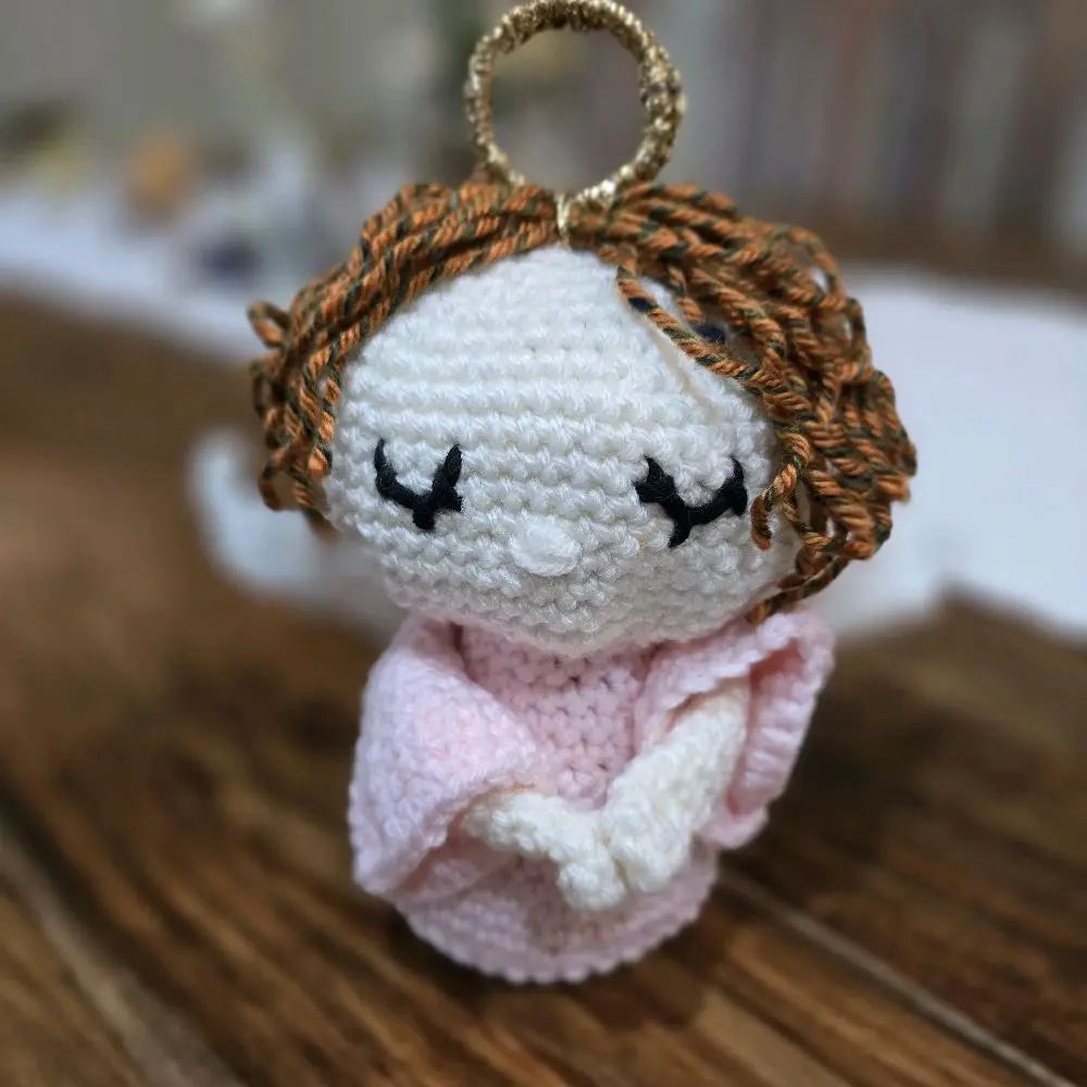 Crochet Angel - Handcrafted Soft Toy with Sleeping Eyes and Pink Fabric Detailing