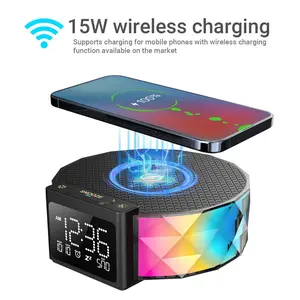 15W Fast Wireless Charging Smart Desk Lamp with Clock, Alarm Snooze, RGB Colorful Night Light, 2025 Model for Mobile Phones