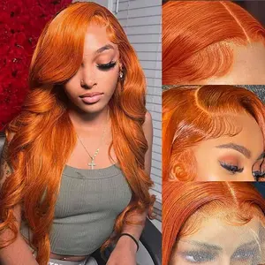 #350 Ginger Body Wave Lace Front Wigs Human Hair 13x6 HD Ginger Orange Lace Front Wig 32 Inch180% Density  With Baby Hair For Black Women
