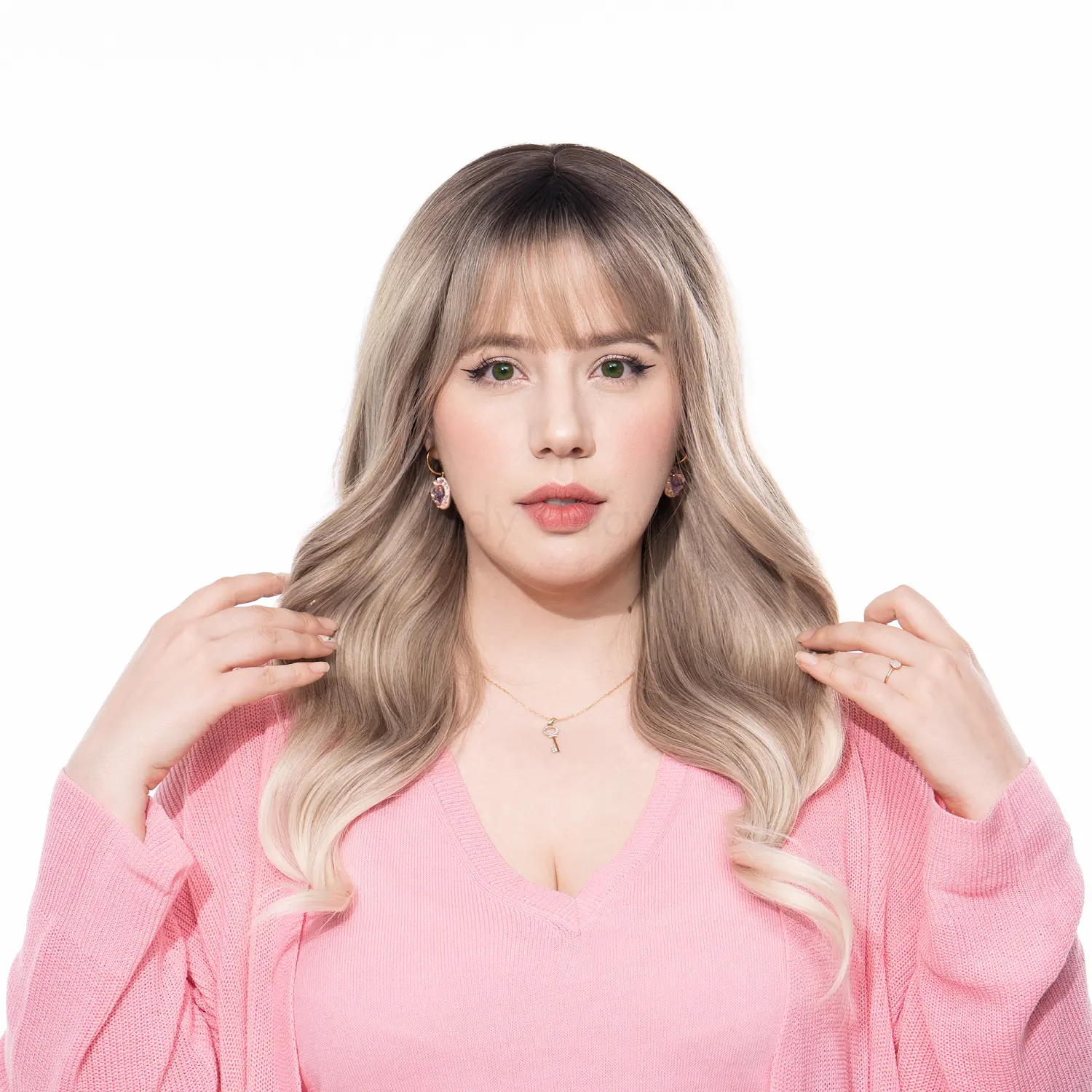 24-Inch Blonde Ombre (Brown Roots) Wavy Synthetic Wig | 【Cap Included】 | #33 41FSGB