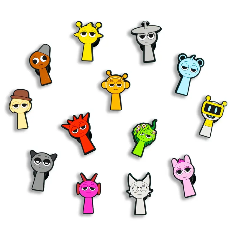 Sprunki Shoes Charms Action Figures 13PCS PVC Clog Pins Accessories Party Favors Birthday Gifts Holidays Decoration for Boys Women Girls.