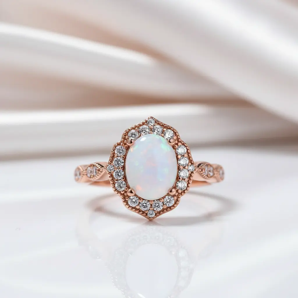 Rose Gold Oval Cut Moonstone Engagement Ring