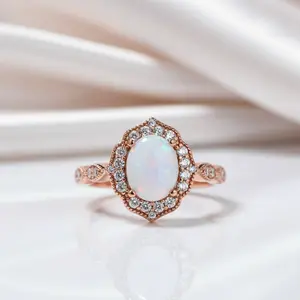 Rose Gold Oval Cut Moonstone Engagement Ring