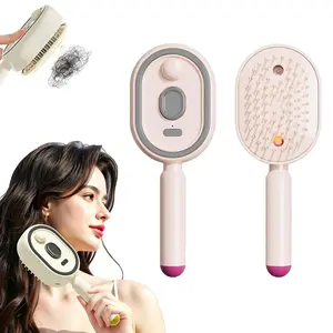 Electric Spray Air Cushion Massage Comb, Detangling Steam Brush, 3-in-1 Electric Mist Spray Hair Brush, Self-Cleaning Anti-Tangle, Anti-Static for Frizzy Hair & Scalp Care (Pink) Multi-Function Purple Set