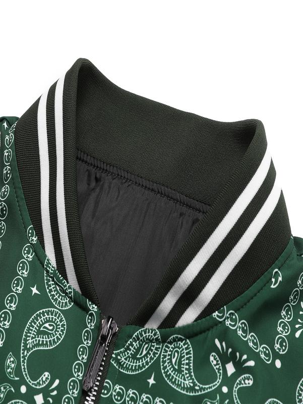 Men's Casual Cashew Flower Varsity Jacket, Vintage Lightweight Bomber Baseball Collar Jackets, Classic Fabric, Men's Fashion Stylish, Men's jackets, Streetwear, Men's Clothing Halloween Gifts